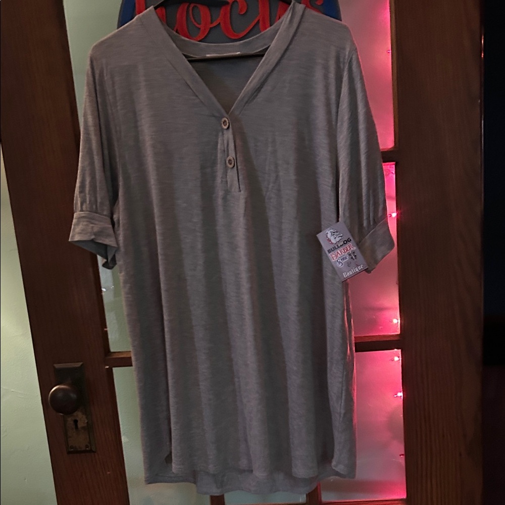 Gray V-Neck button boutique shirt